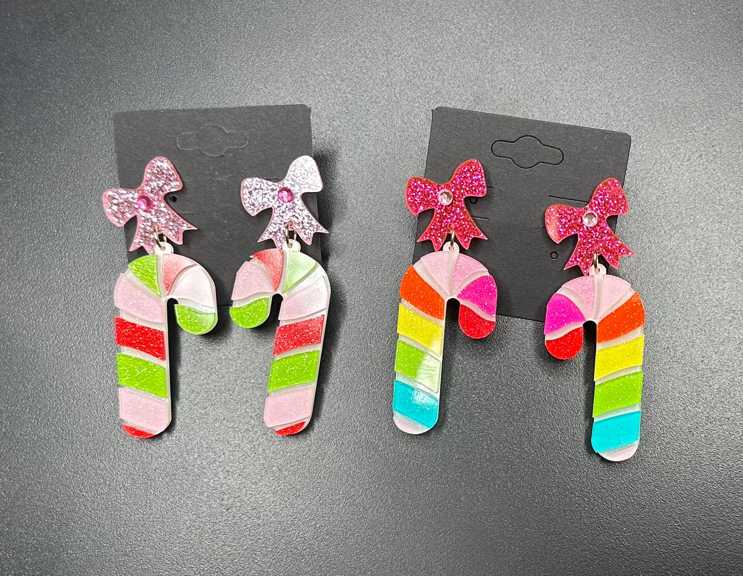 Pink Bow Candy Cane Earrings