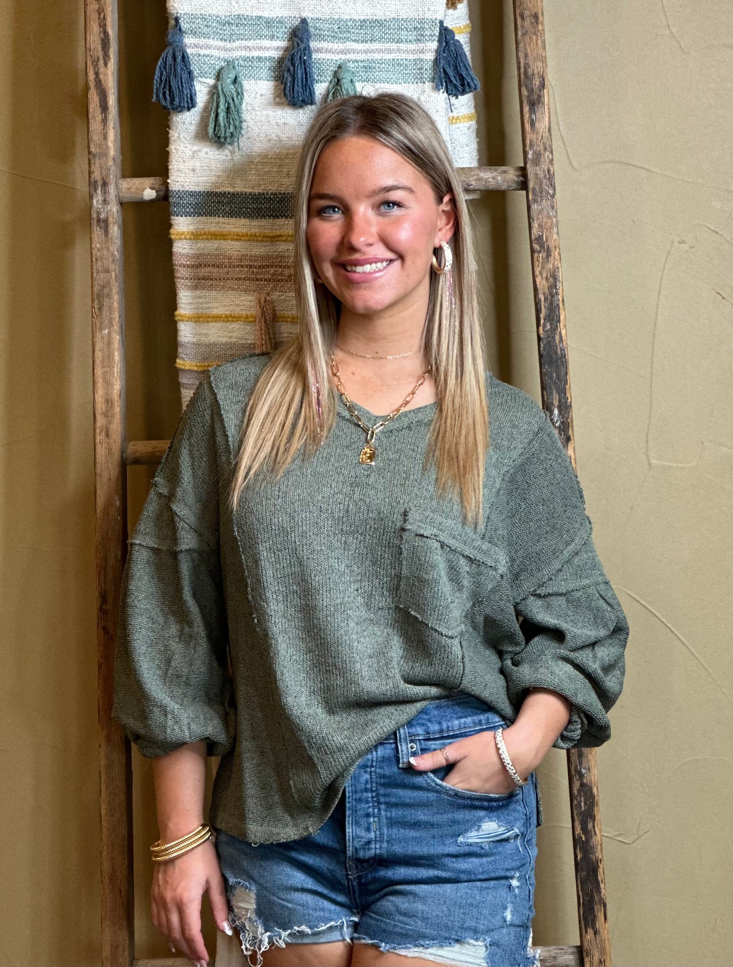 Umgee One Pocket Sweater Sage