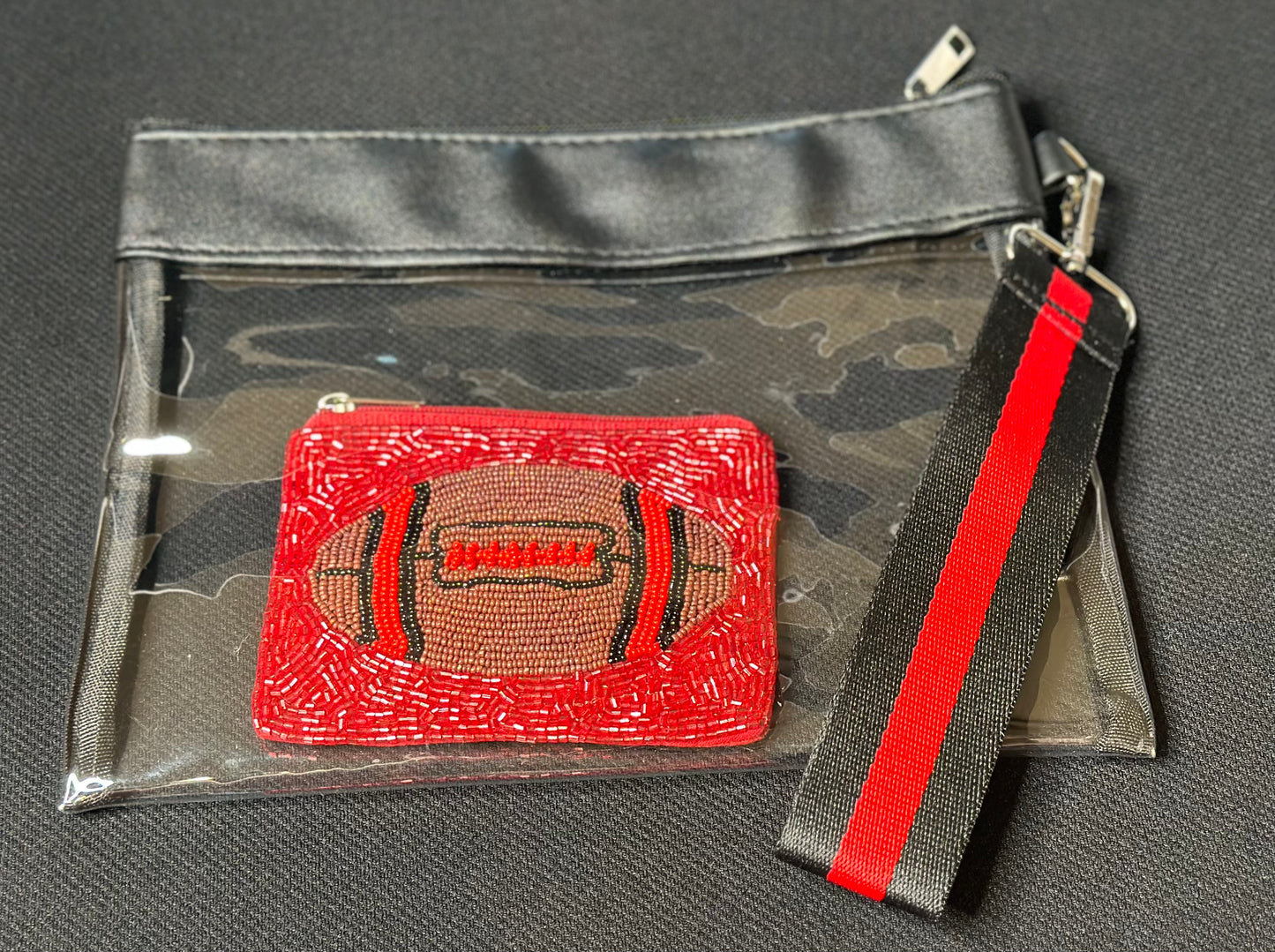 Clear Bag with Striped Wristlet