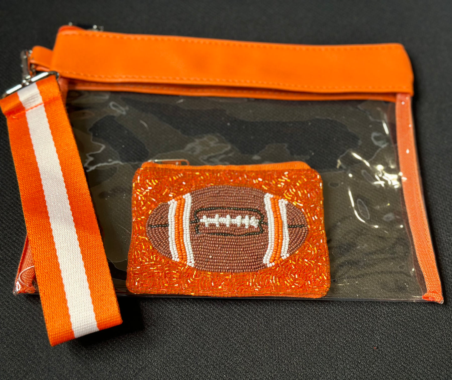 Clear Bag with Striped Wristlet