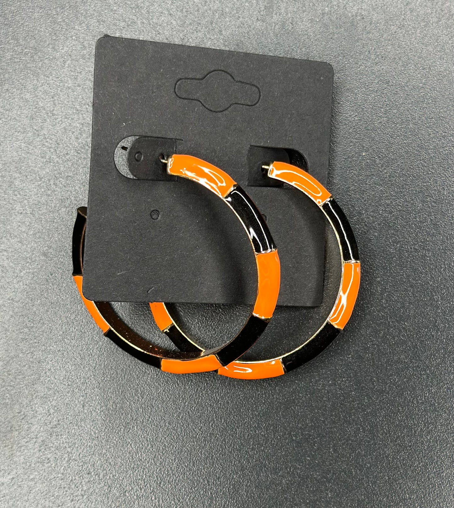 Orange and Black Hoop Earrings