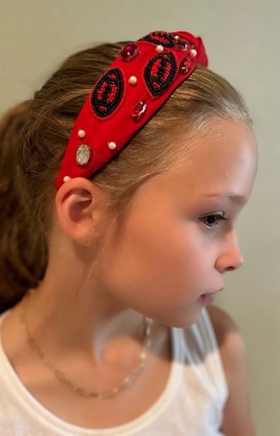 Red & Black Beaded Football Headband