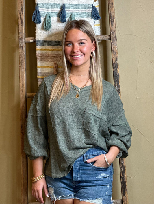 Umgee One Pocket Sweater Sage