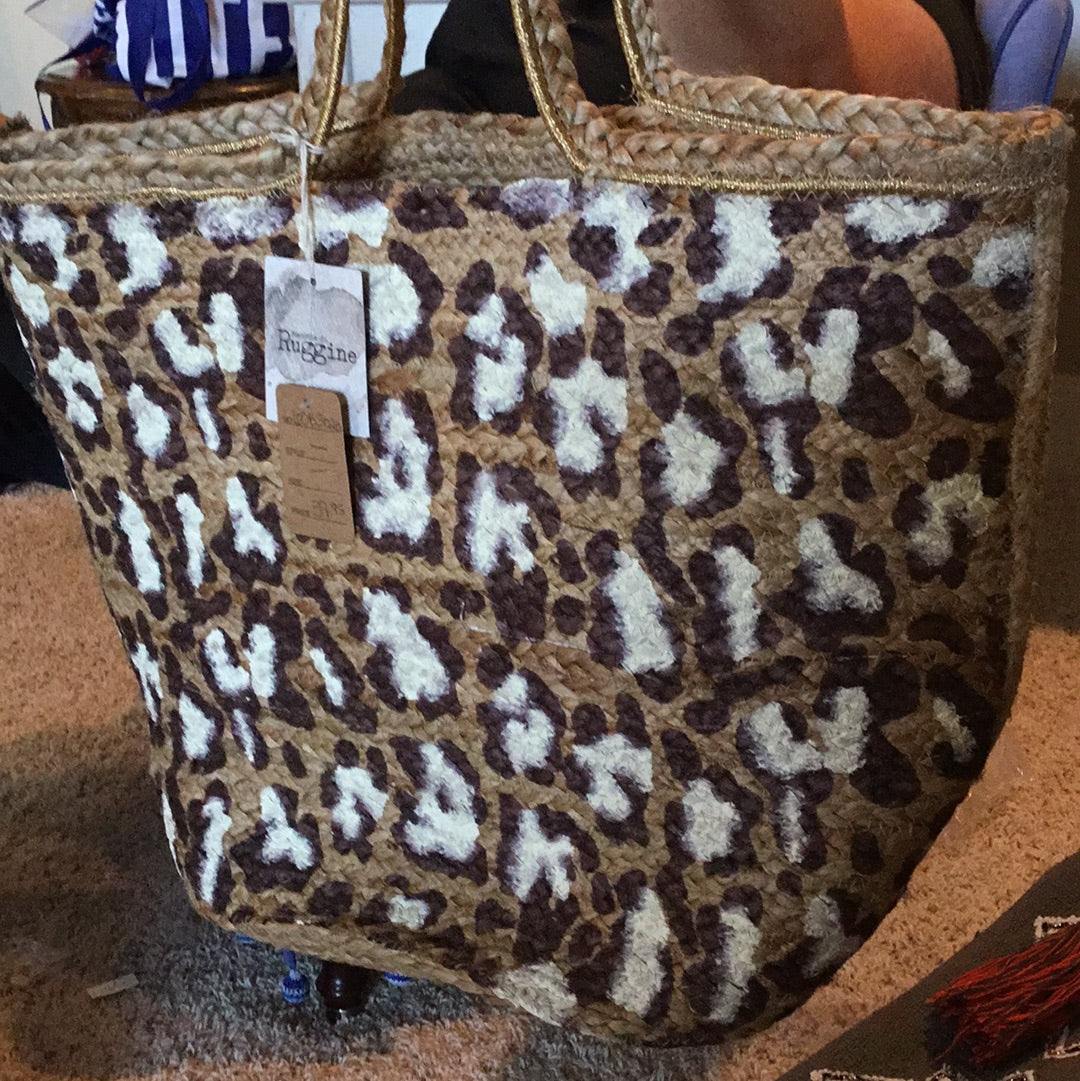 Leopard Rattan Bag