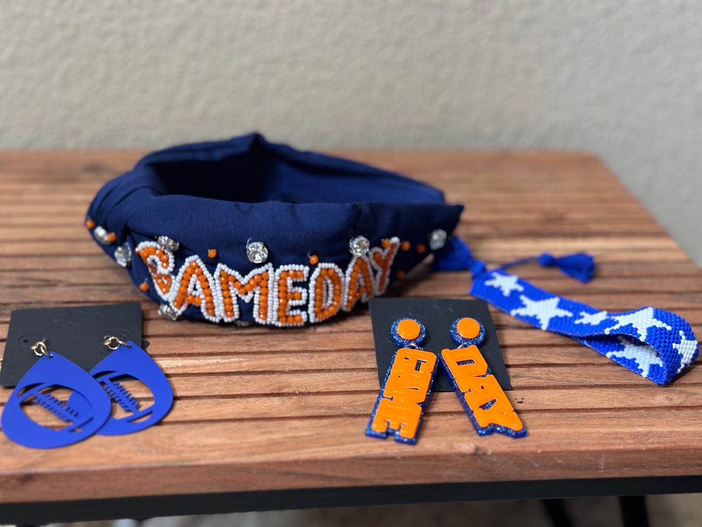 Orange and Blue Beaded Game Day Headband