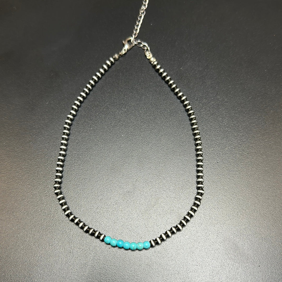Small silver/turquoise beaded necklace