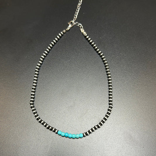 Small silver/turquoise beaded necklace