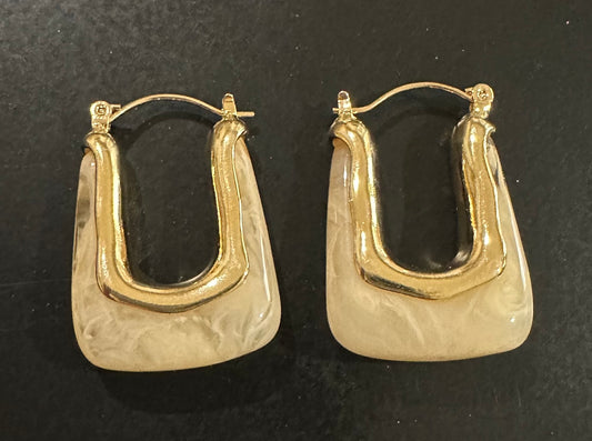 Gold and Cream Acrylic Earrings