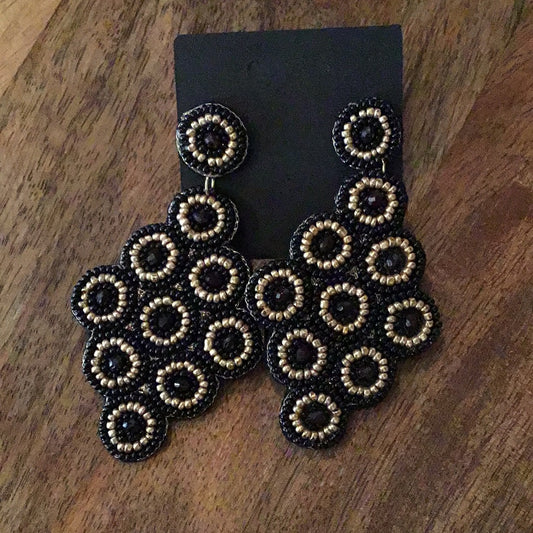 Black and Gold Beaded Earrings 3929