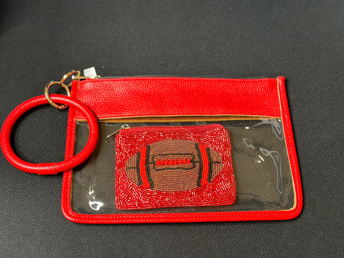 Red Trim Circle Wristlet Clear Bag