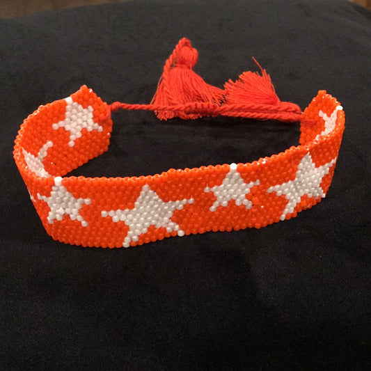 Orange and White Star Adjustable Bracelet